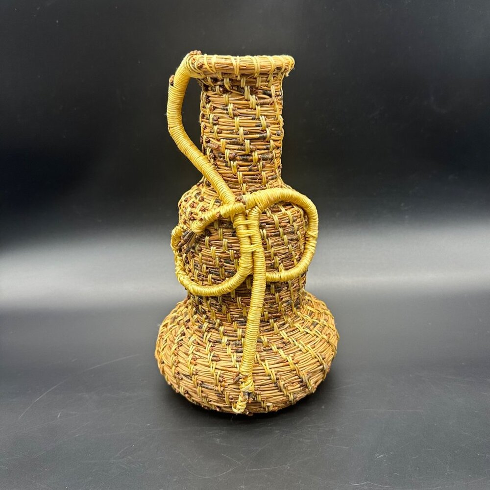 Handwoven Pine Needle Grass Basket Vase Decorative Rustic Boho Home Decor - Picture 2 of 13
